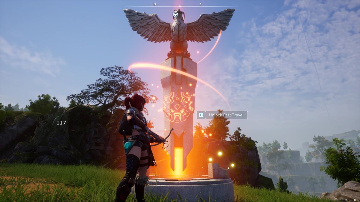 Interacting with Great Eagle Statue in Palworld to fast travel