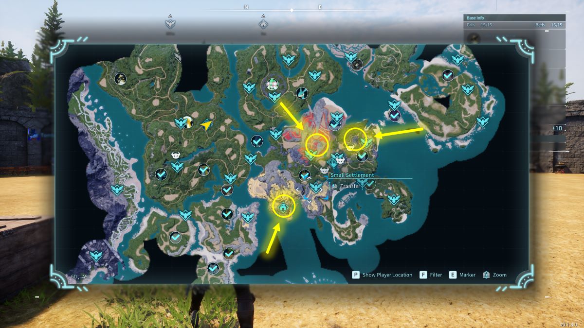 best locations map to farm ore in Palworld