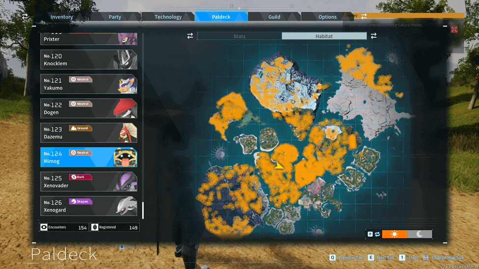 Mimog pal location map on Sakurajima Island