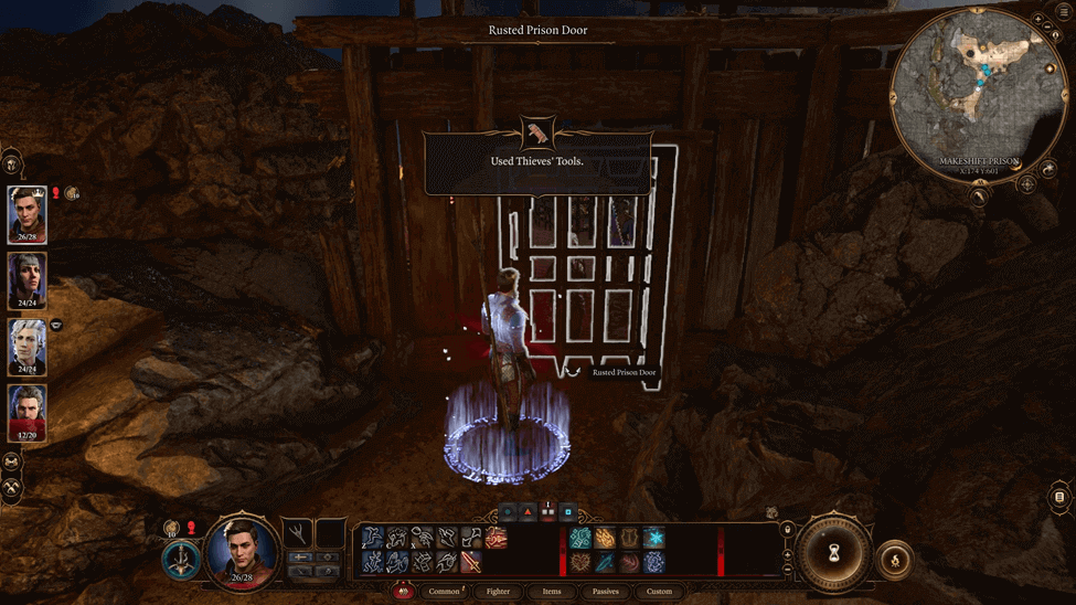 using Thieves’ Tools to open open the Rusted Prison Door in bg3