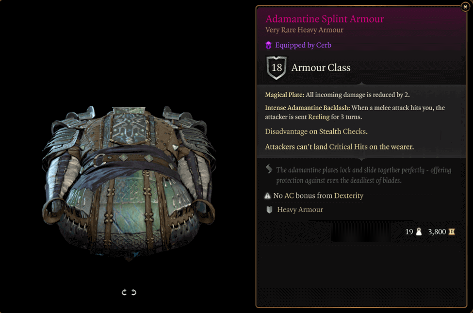 Adamantine Splint Armour (Very Rare Heavy Armour)