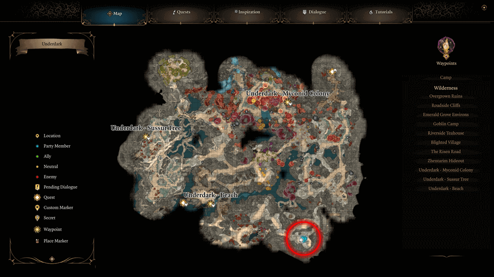 Icy Helve location map in the Underdark