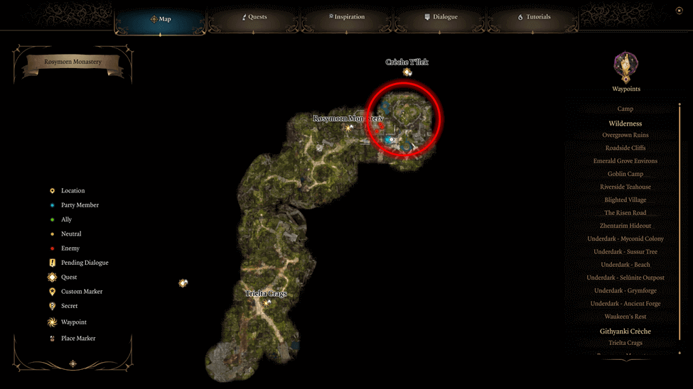 map of Rosymorn Monastery Location