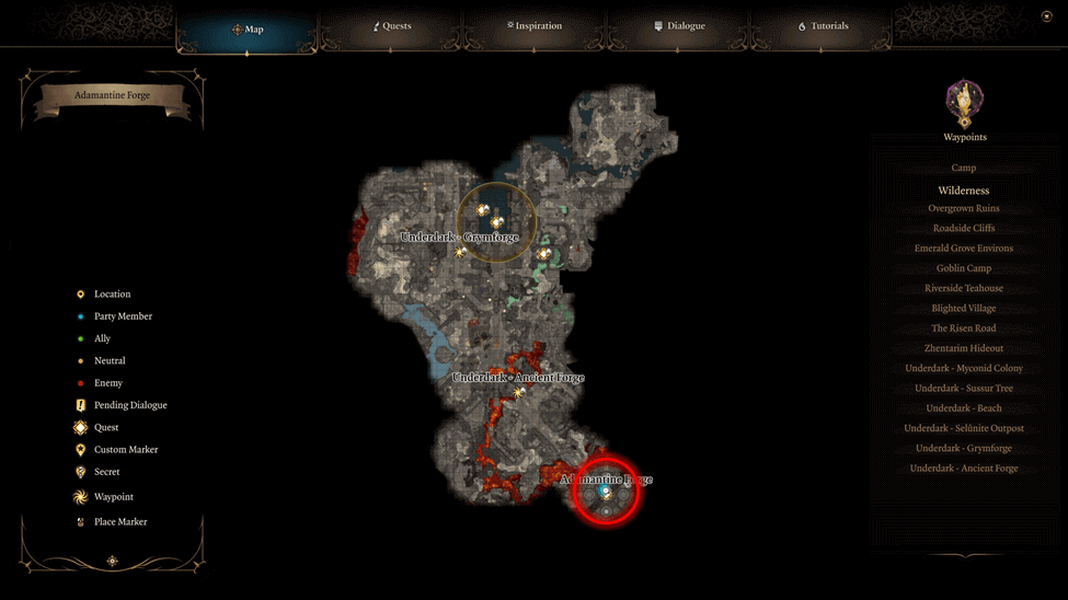 Grym location map in Adamantine Forge