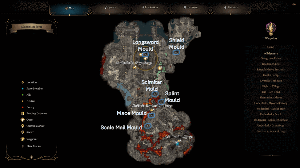 All Mould Locations map at Grymforge