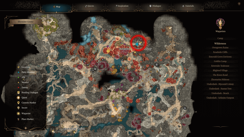 Omeluum location map in the Myconid Colony