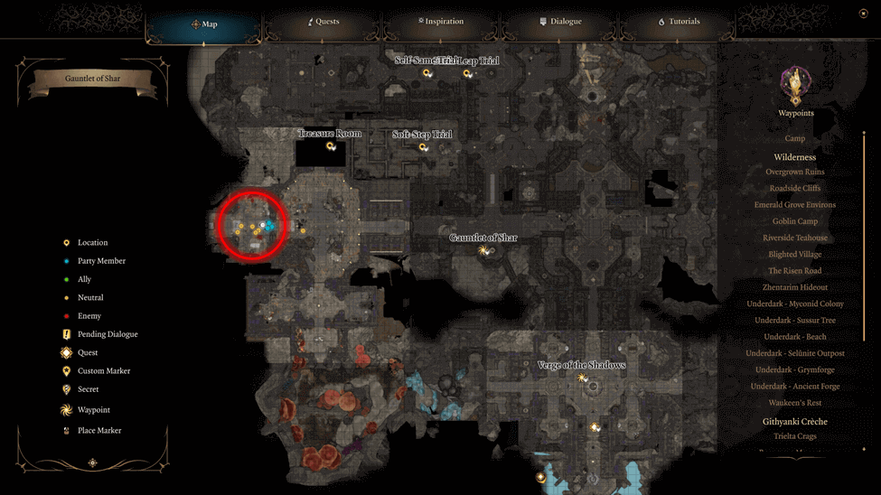 Balthazar Location map at the Gauntlet of Shar