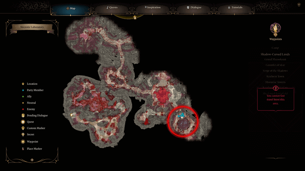 Necrotic Laboratory Puzzle location map