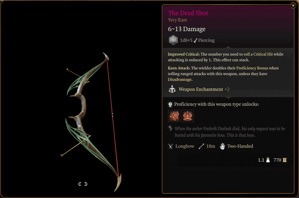 The Dead Shot (Very rare longbow)