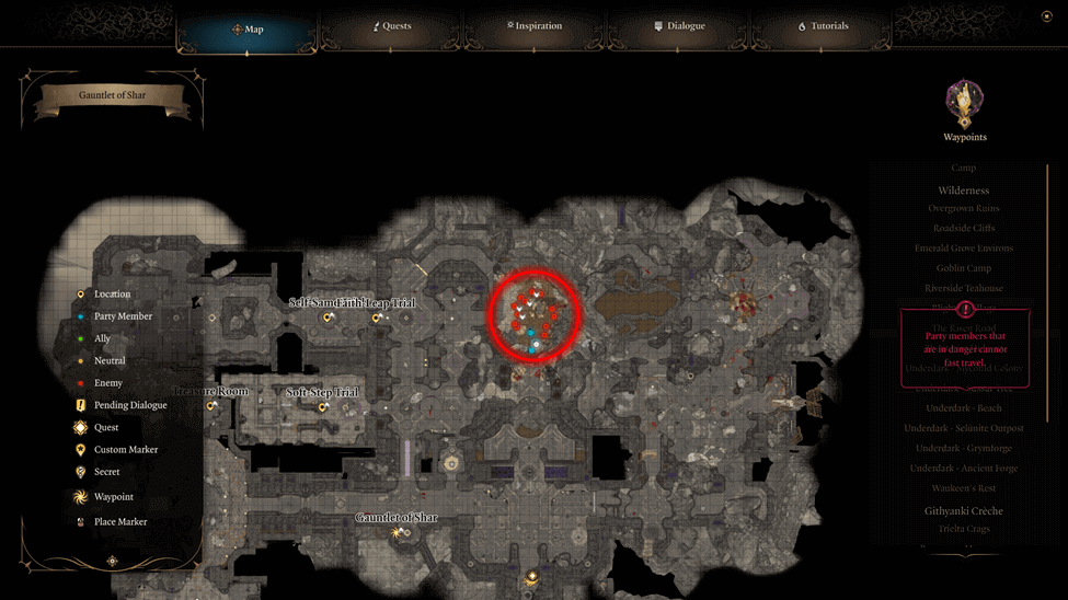 Rats and Lyrthindor location map in the Gauntlet of Shar