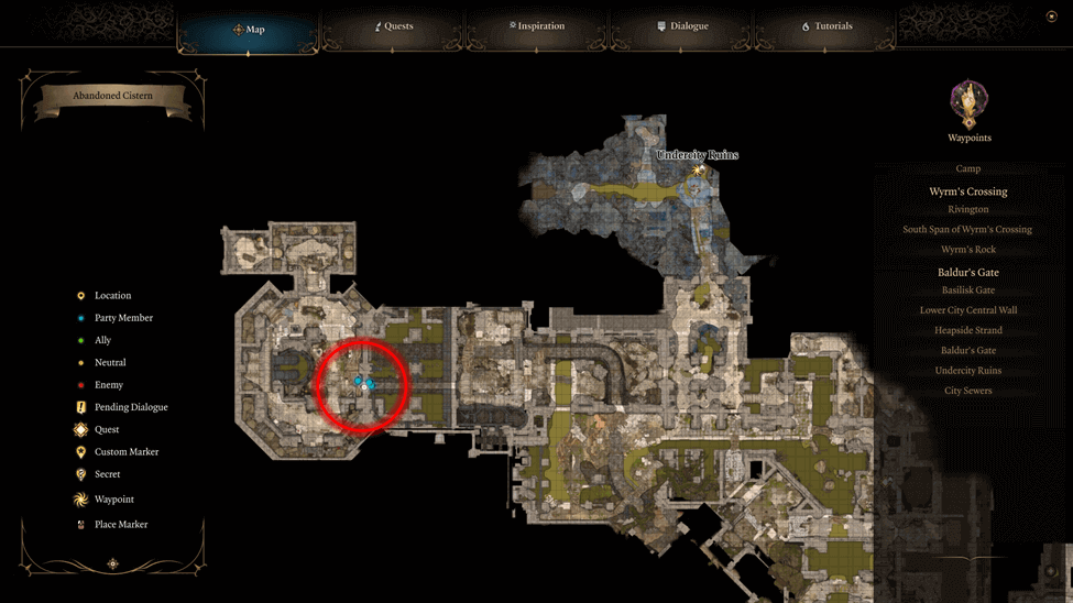 Minsc location map in the Lower City Sewers