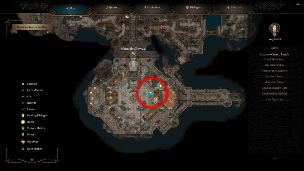 Jaheira location map at the Last Light Inn