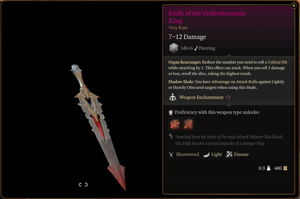 Stats of Knife of the Undermountain King