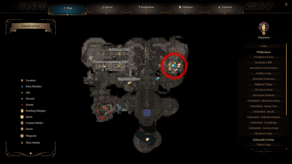 Yurgir location map near the Gauntlet of Shar