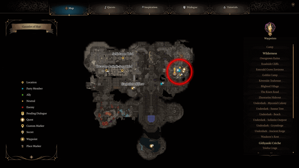 Yurgir Location map in the Gauntlet of Shar